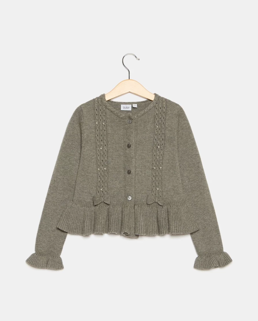 "Blukids Girls' Wool Blend Woven Cardigan With Ruffle Detail"