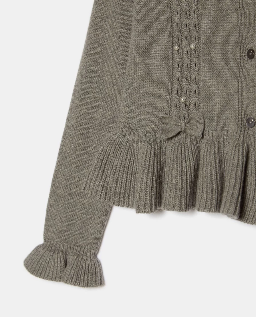 "Blukids Girls' Wool Blend Woven Cardigan With Ruffle Detail"