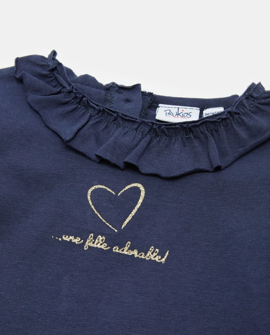 Blukids Newborn Baby Girls Ruffled Neck Stretch Cotton T-Shirt