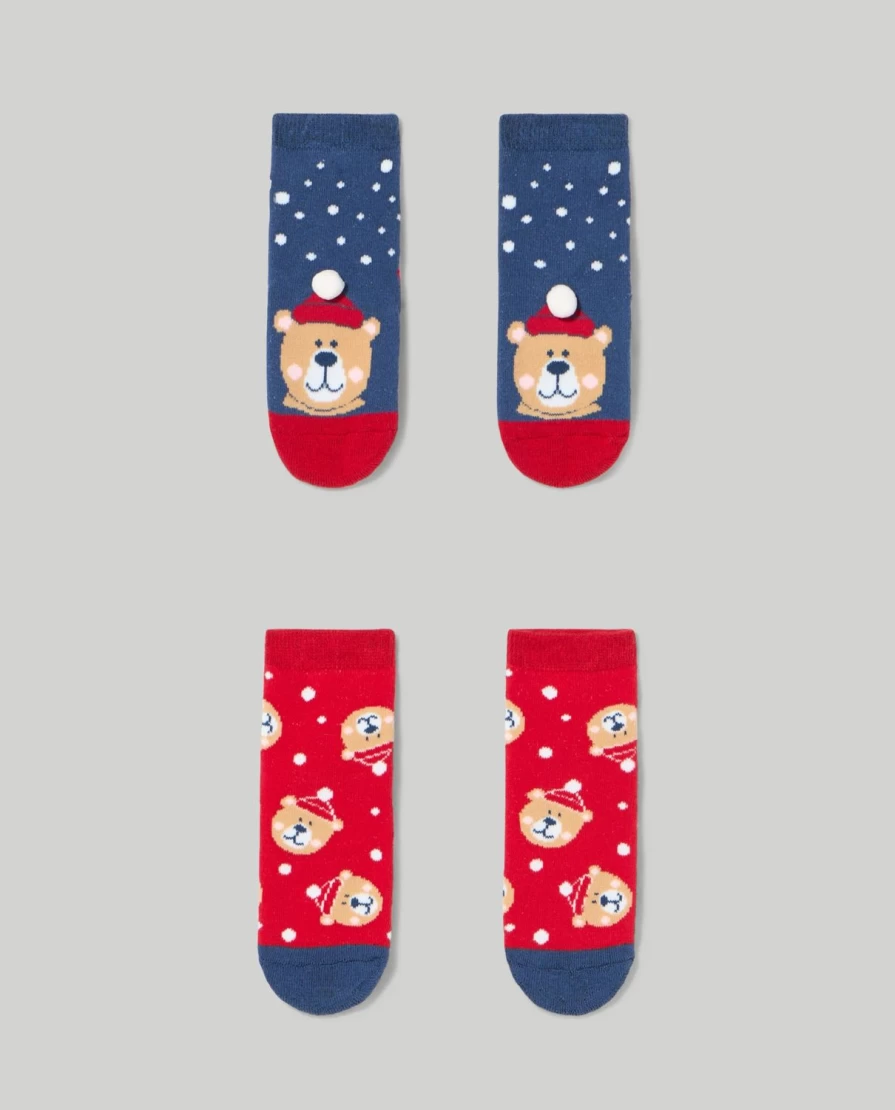 Blukids Pack Of 2 Non-Slip Holiday Socks For Babies - Festive Christmas Gift