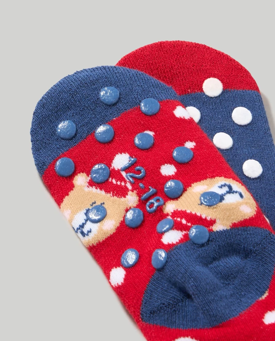 Blukids Pack Of 2 Non-Slip Holiday Socks For Babies - Festive Christmas Gift