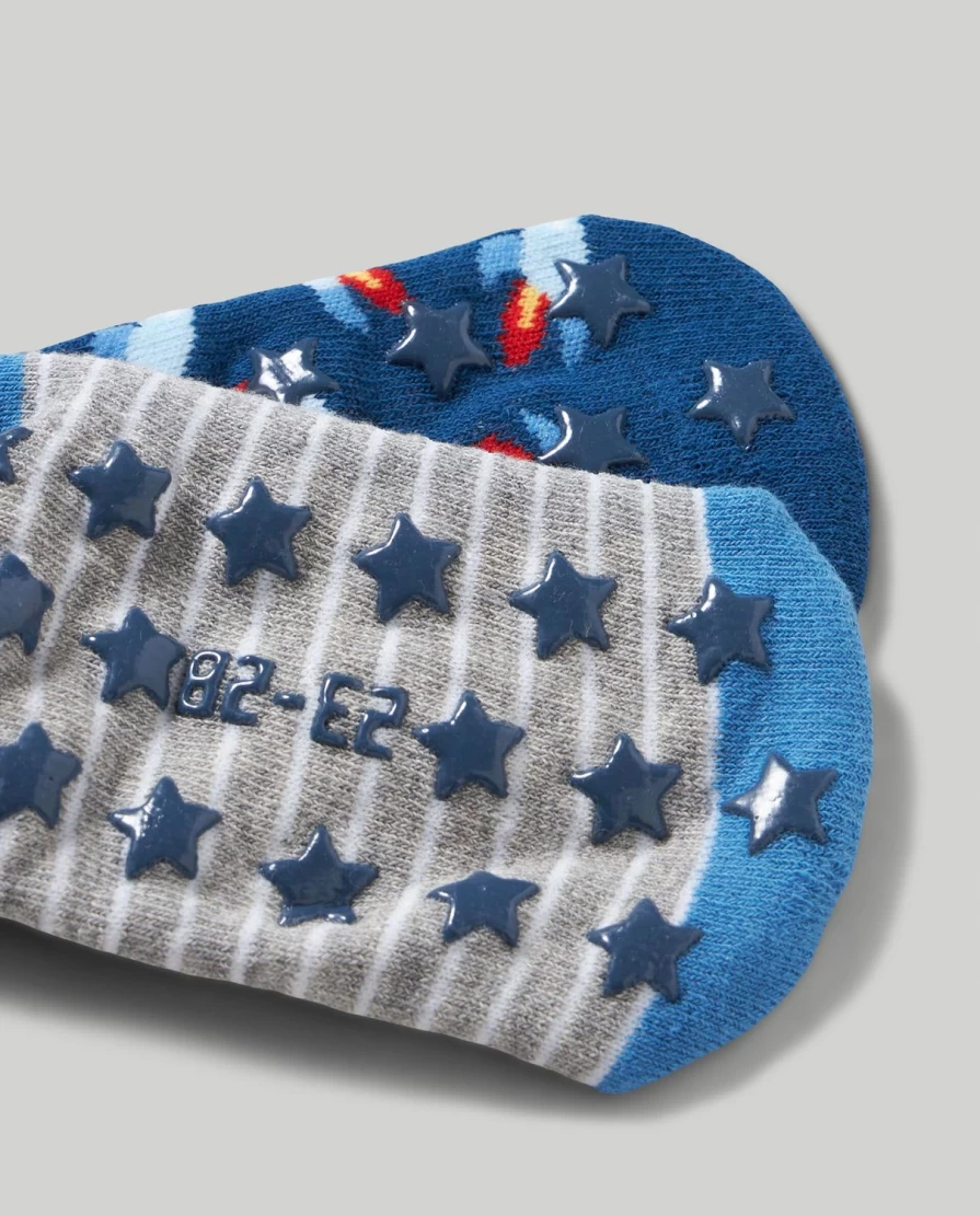 "Blukids Non-Slip Children's Socks - Pack of 2 for Safety & Comfort"