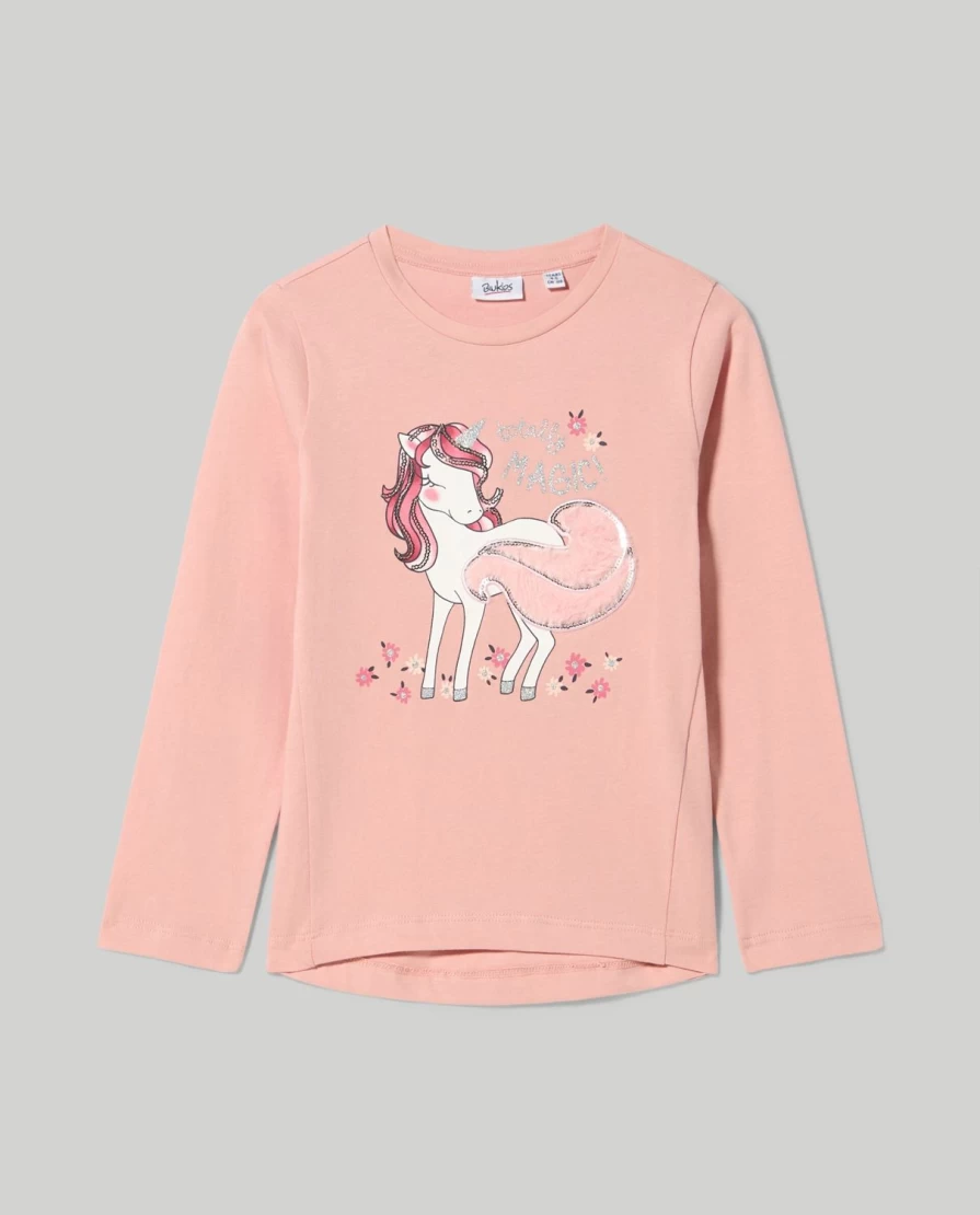 Blukids Girls' Sparkling Sequins Pure Cotton T-Shirt for Children