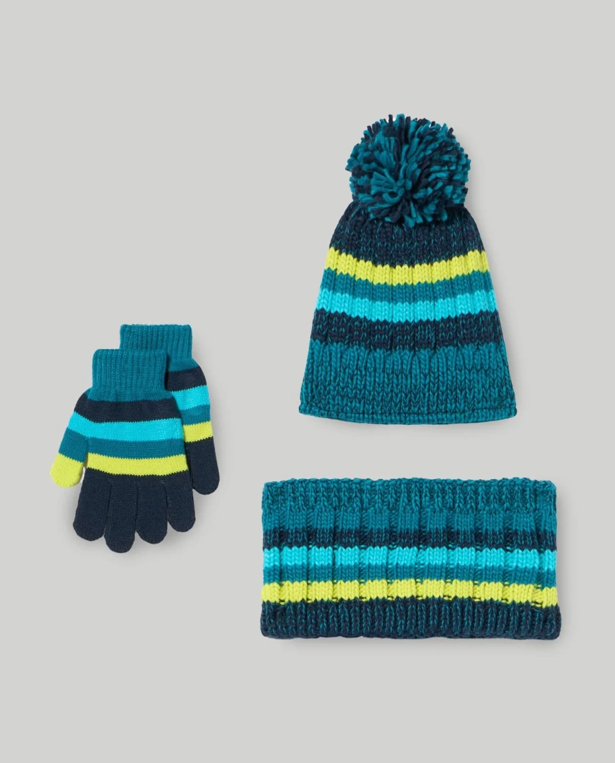 Blukids Children's Winter Set - Hat, Neck Warmer & Tricot Gloves for Kids