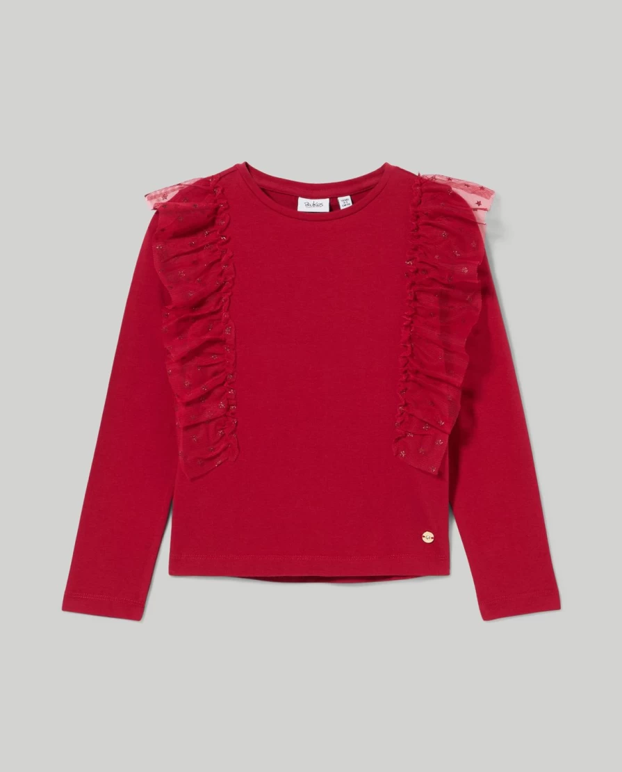 Blukids Girls' Stretch Cotton T-Shirt with Ruching and Glitter Detail