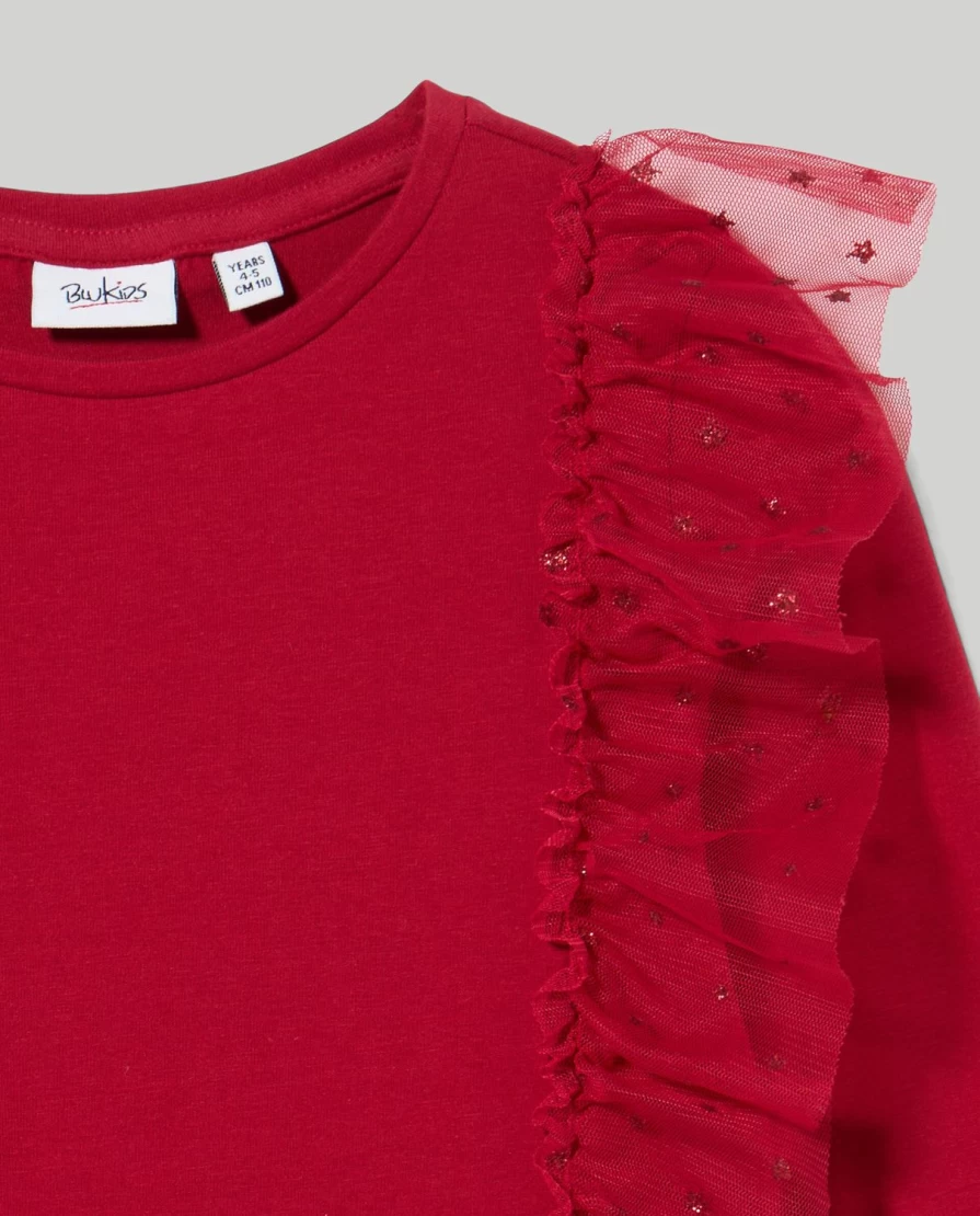 Blukids Girls' Stretch Cotton T-Shirt with Ruching and Glitter Detail