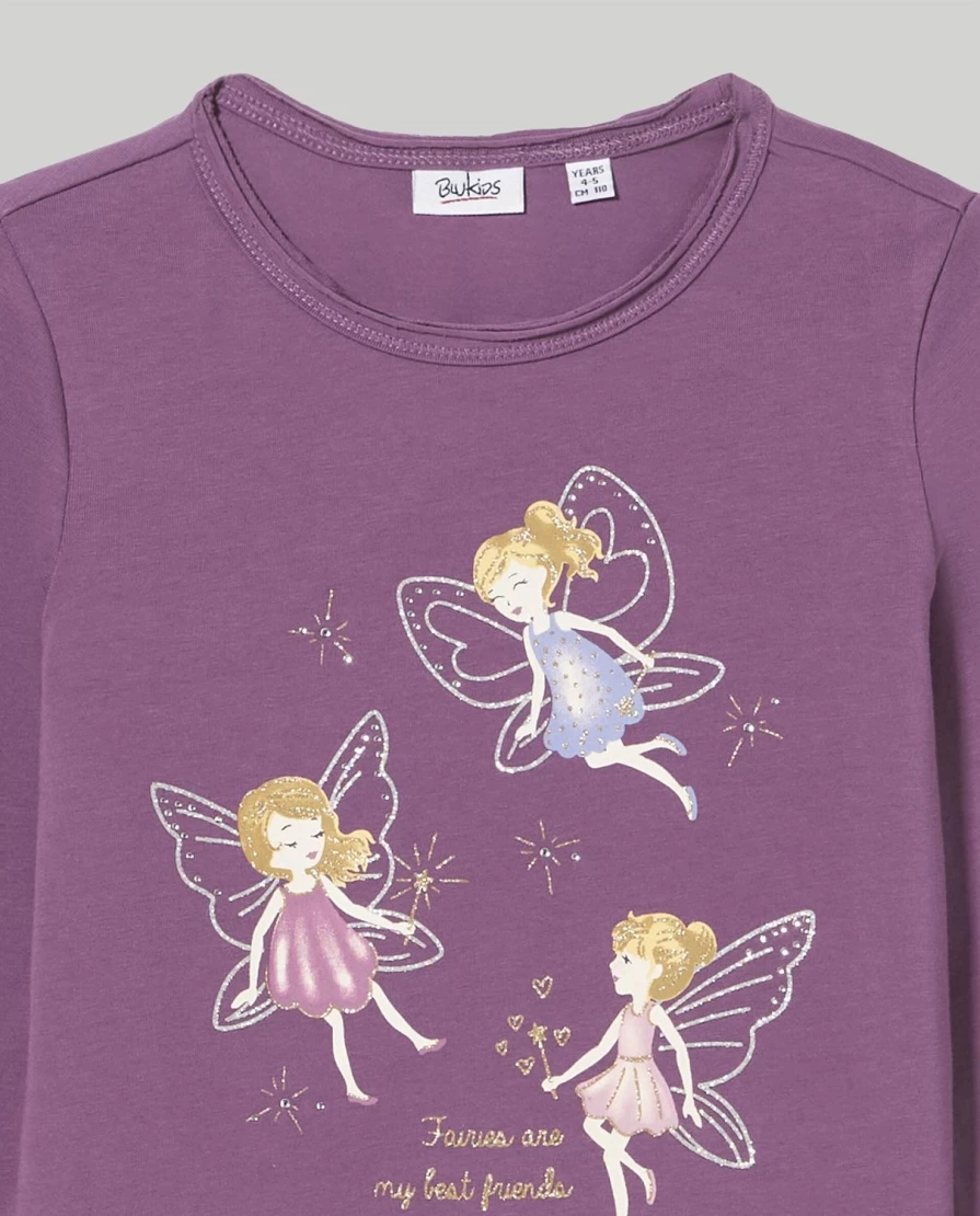 "Blukids Girls' Glitter Print T-Shirt – Sparkly Fun Kids Top"