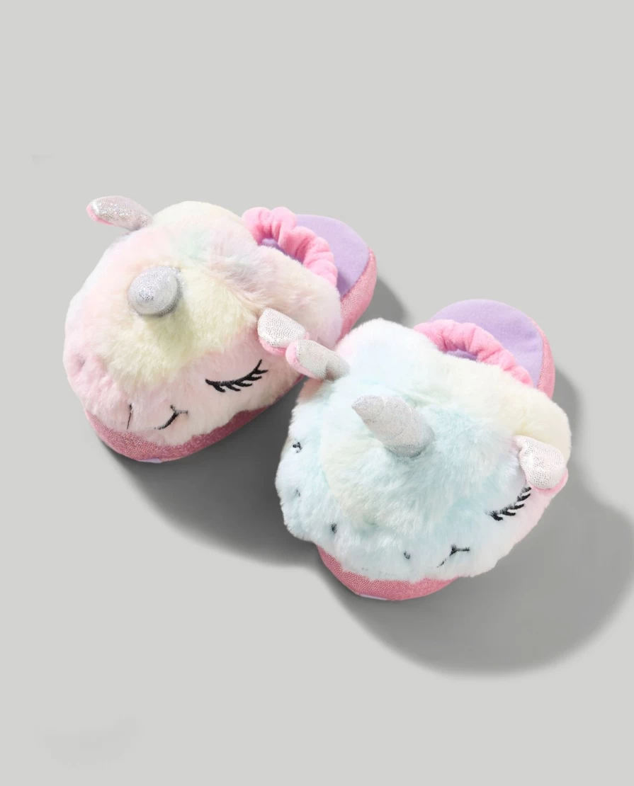 Blukids Unicorn Faux Fur Slippers for Kids - Soft Cozy Girls' House Shoes
