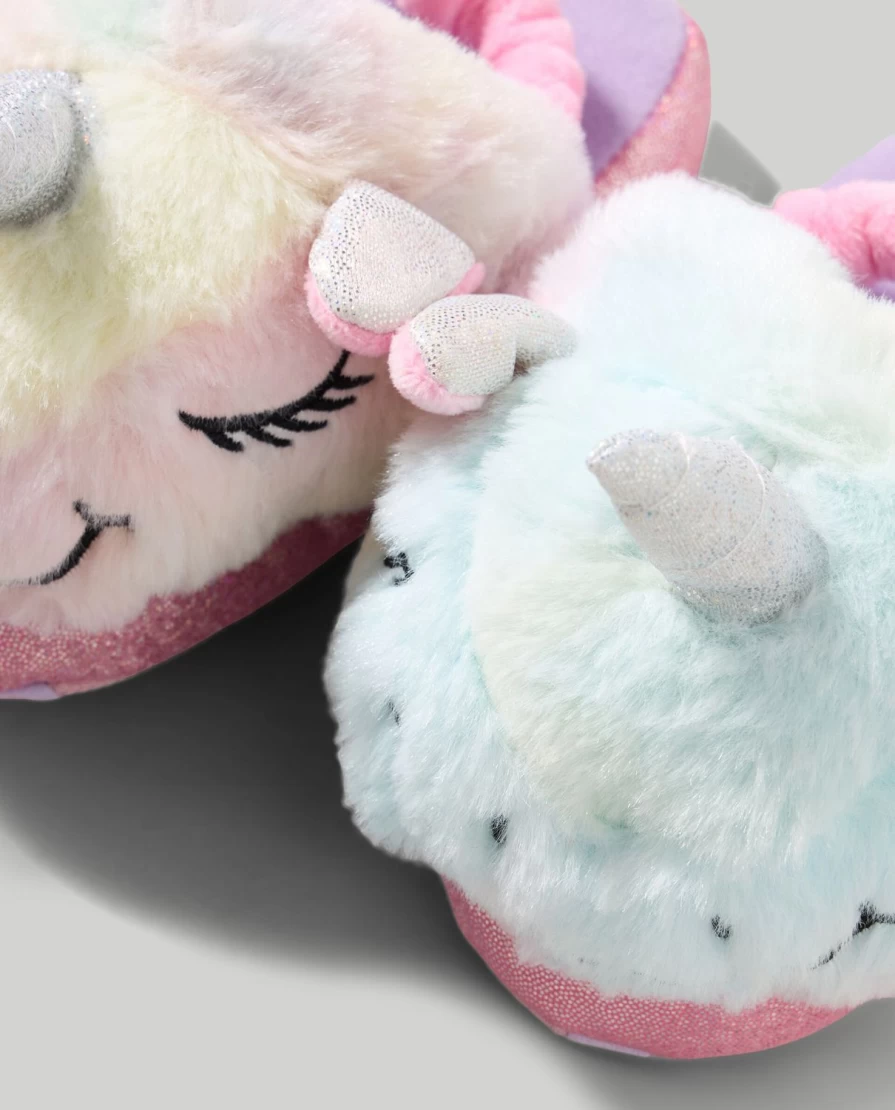 Blukids Unicorn Faux Fur Slippers for Kids - Soft Cozy Girls' House Shoes