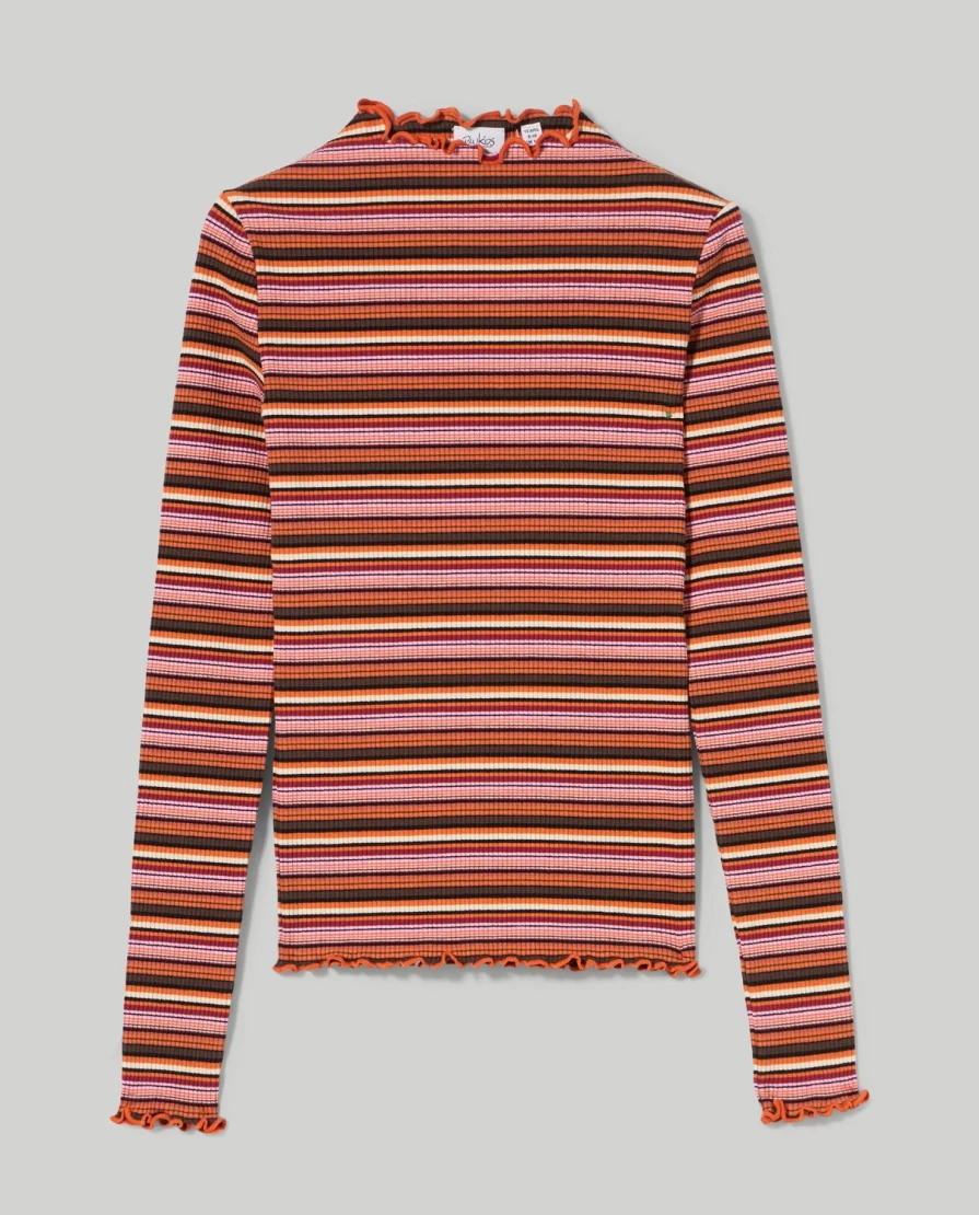 Blukids Youth Striped Ribbed T-Shirt for Girls - Yarn-Dyed Cotton Tee