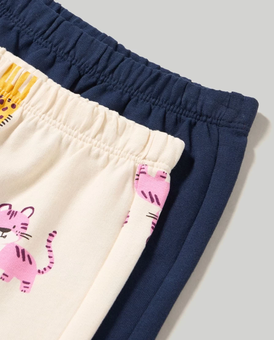 Blukids Newborn Baby Girls French Terry Trousers - Soft & Comfortable 2-Pack