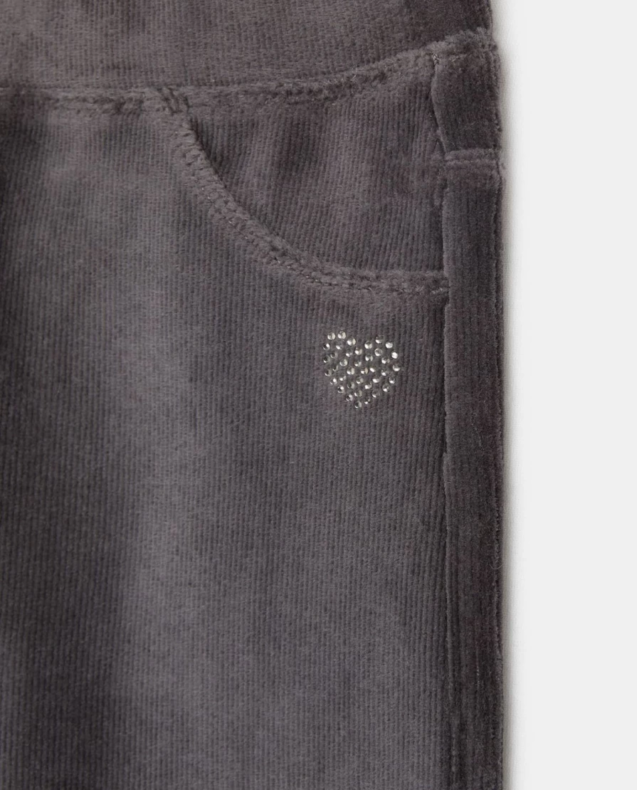Blukids Girls' Ribbed Velvet Trousers for Children - Soft Stretch Comfort Pants