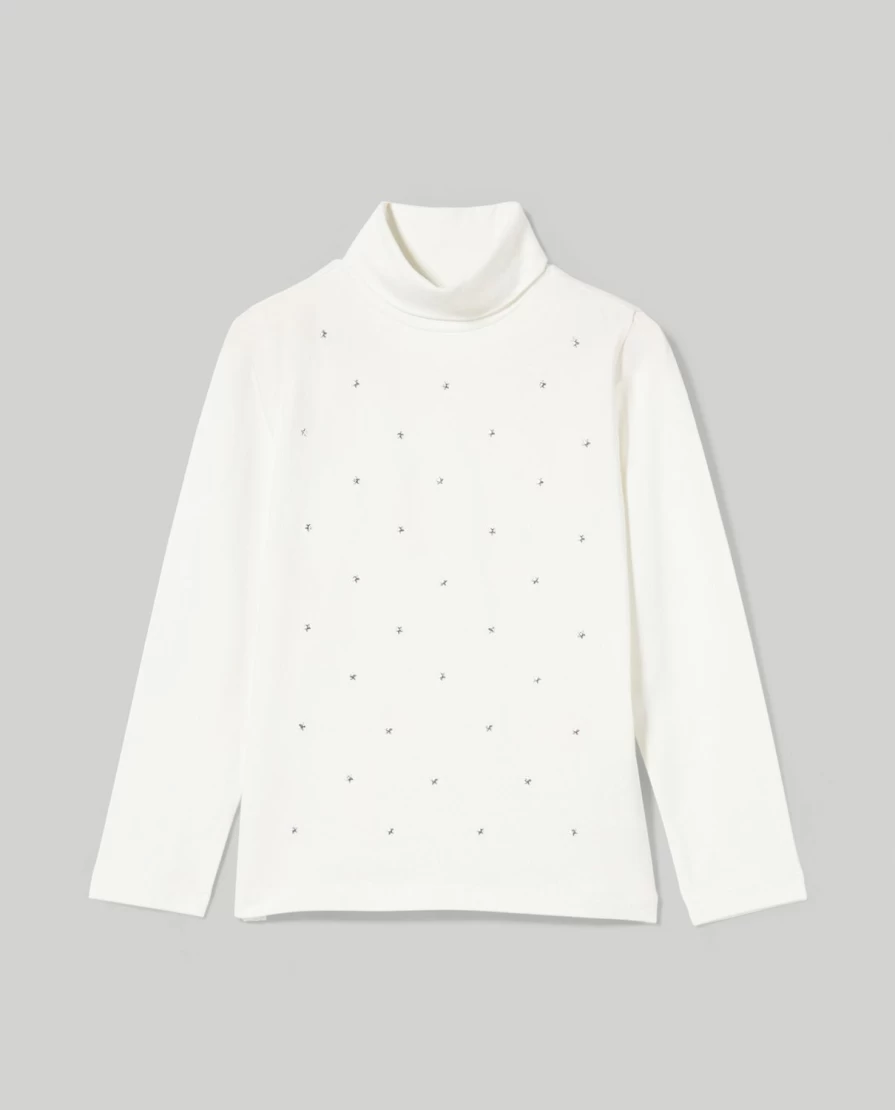 Blukids Girls' Stretch Cotton Studded Turtleneck Top for Children