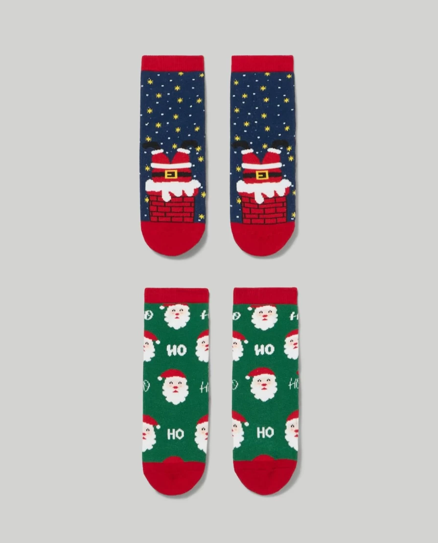 Blukids Pack of 2 Kids' Non-Slip Holiday Socks for Boys and Girls - Christmas Gift Children's Short Socks