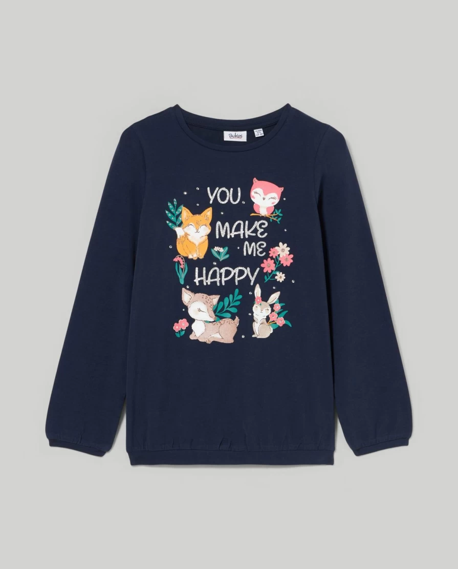 Blukids Girls' Stretch Cotton T-Shirt with Glitter Print - Comfortable Kids' Top