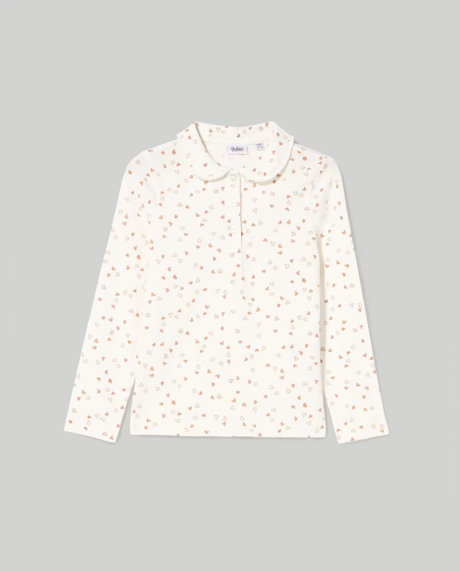 "Blukids Girls' Stretch Cotton Polo Shirt with Ruffles – Comfortable & Stylish Children's Top"