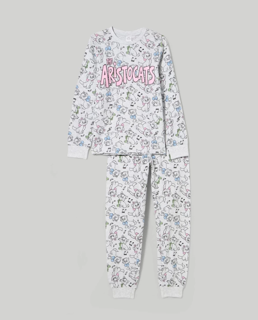 Blukids Girls' Long Melange Cotton Pajamas - Soft Kids Sleepwear for Comfortable Nights