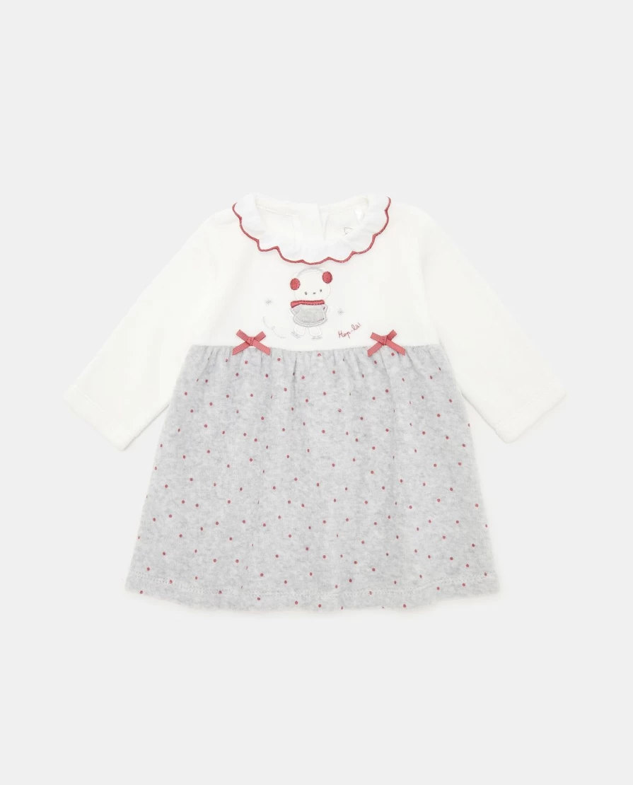 Blukids Newborn Baby Girl's Soft Cotton Chenille Embroidered Dress