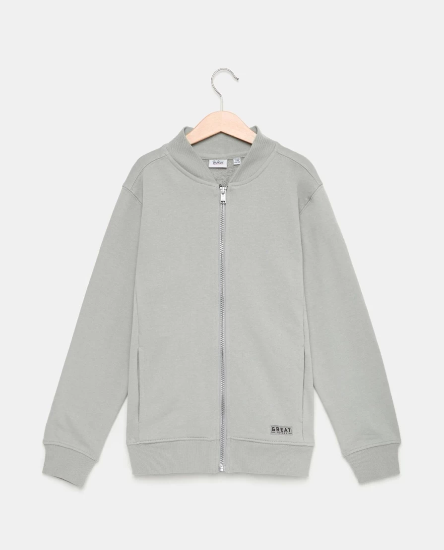Blukids Youth Pure Cotton Zip-Up Crewneck Sweatshirt for Boys