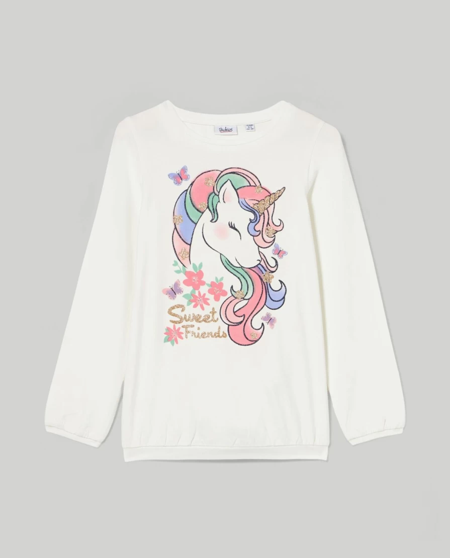 Blukids Girls' Stretch Cotton T-Shirt with Sparkling Glitter Print - Comfortable & Stylish Kids Top